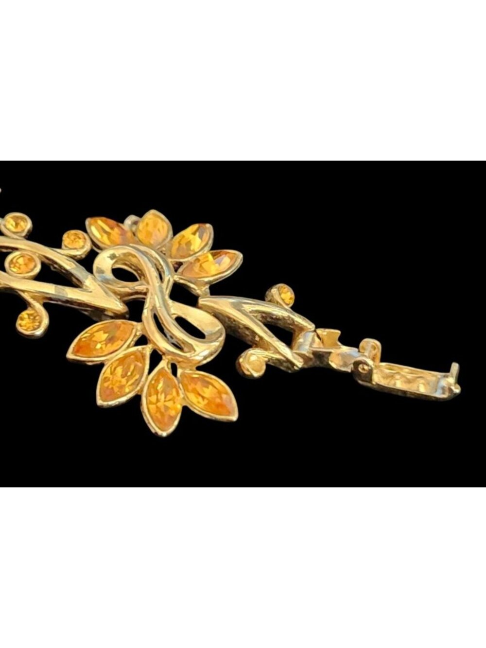 Vintage Ora Gold Tone Bracelet Golden Rhinestones Floral MCM Elegant Jewelry - Picture 8 of 12